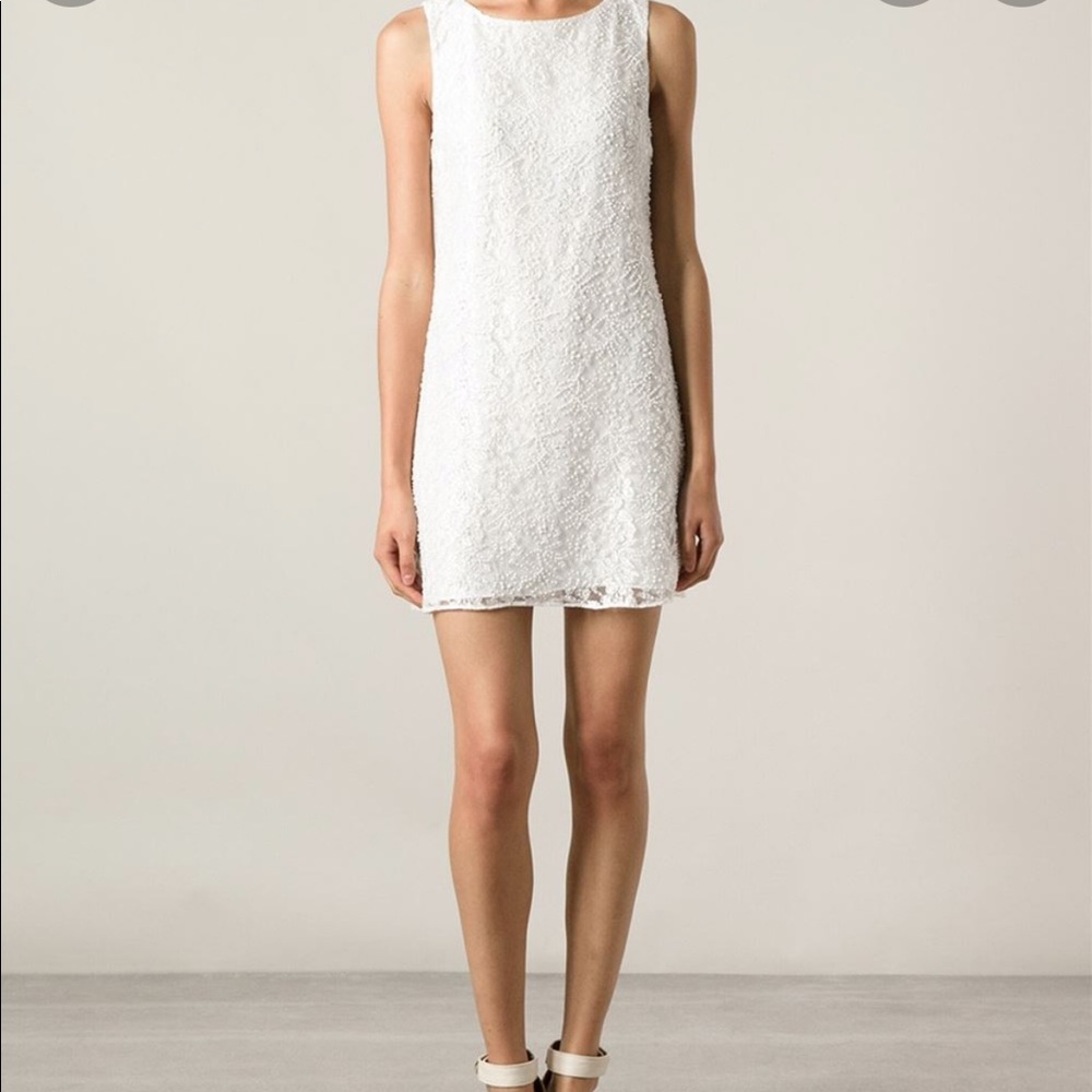Alice and Olivia White Beaded Lace Shift Dress